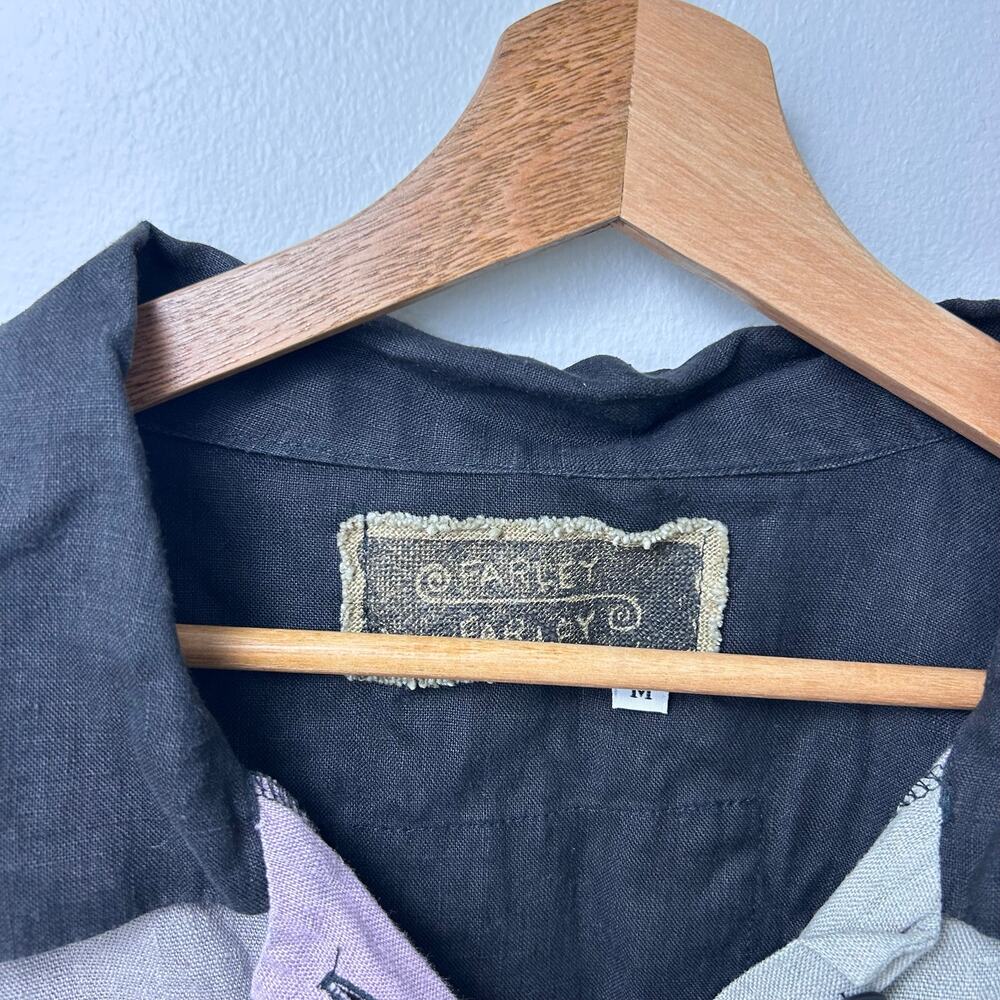 Farley Farley 100% Linen Button Down Shirt Lagenlook Art to Wear Top size Medium - Picture 7 of 8